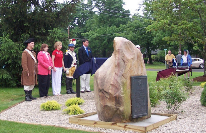 Historic Site Marker dedication<br/>
(Bolton Historian Hans DePold in French Colonel's uniform, Mary Donohue of the CT Commission on Culture and Tourism, Rep. Pam Sawyer, Dragoon Capt. Sal Tarantino, Lt. Governor Kevin Sullivan)
